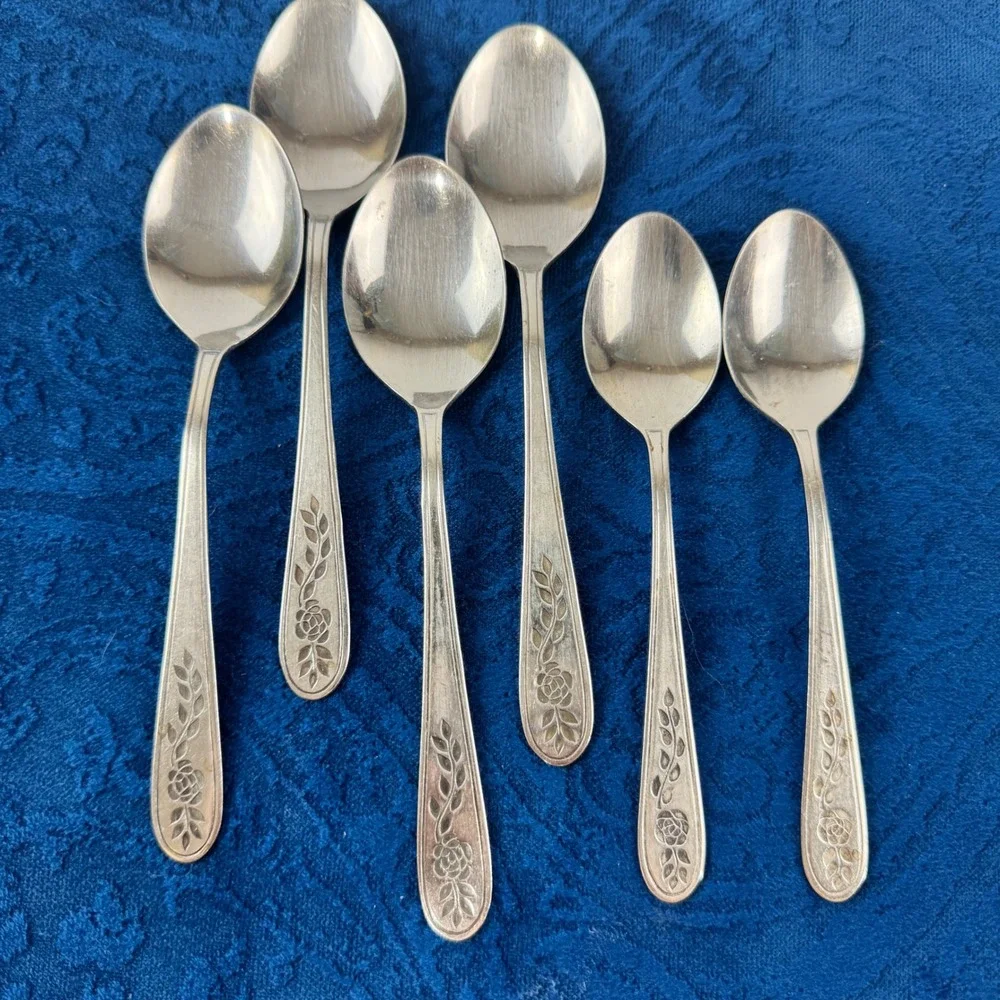 Rogers Stainless Korea Floral Mist Stainless Flatware Set 6 Piece Tablespoons